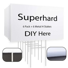 6 Pack Blank Yard Signs 17 x 12 in with Metal 17 x 12 inches, White 6