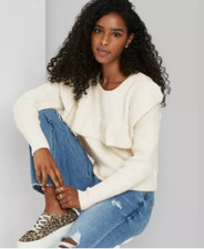 Wild Fable Women s Crewneck Ruffle Sweater Dogbone Ivory Cream NWT XL