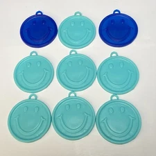 Lot of 9  Vtg Blue Plastic Smile Happy Face Balloon Weights Premium Balloon