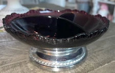 Vintage Krome Kraft Farber Bros Cambridge Amethyst Glass Divided Dish MCM