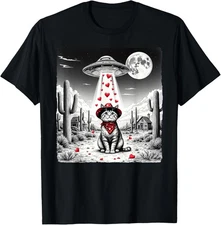 Cowboy Cat UFO Meme Funny Cat UFOs Valentine's Day Cat Lover T-Shirt