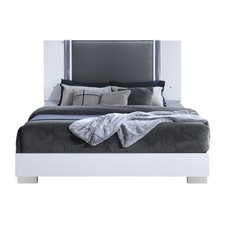 Modern Ylime Smooth White King Bed With Led Fully Slatted, White