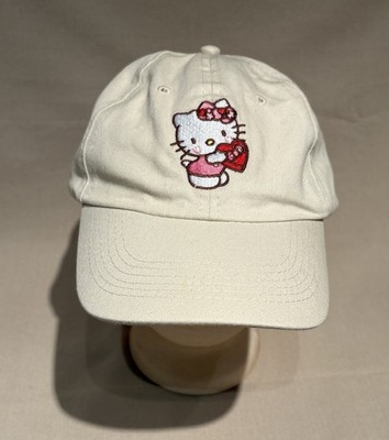SANRIO HELLO KITTY   HEART HAT BASEBALL  IVORY Embroidered Appliqué, Adjustable