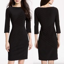 ADRIANNA PAPELL Black Pleat Pleated 3/4 Sleeve Jersey Knit Party Sheath Dress 6