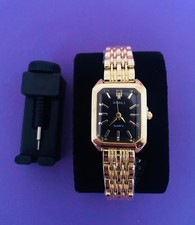 Ladies Quartz Gold Bracelet Black Face Watch & Link Adjuster