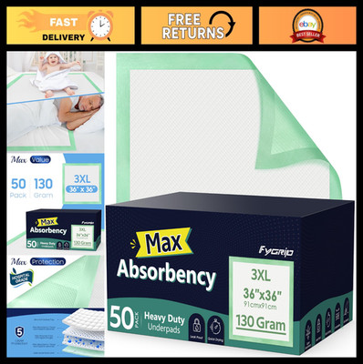 50 Count Disposable Underpads 36''x36'' - Hospital Grade, Leakproof, Quick Drying,