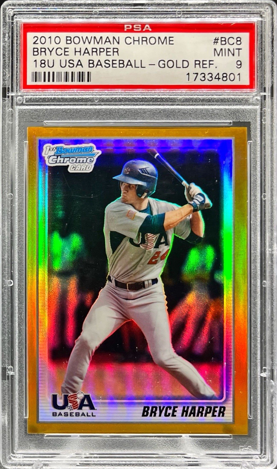 2010 Bowman Chrome 18U USA Bryce Harper Gold Refractor /50 RC PSA 9 Mint