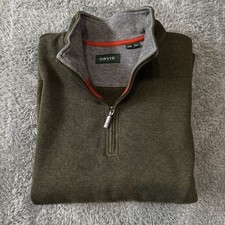 Orvis Mens Green Quarter Zip Pullover Sweater 100 Cotton Size XXL