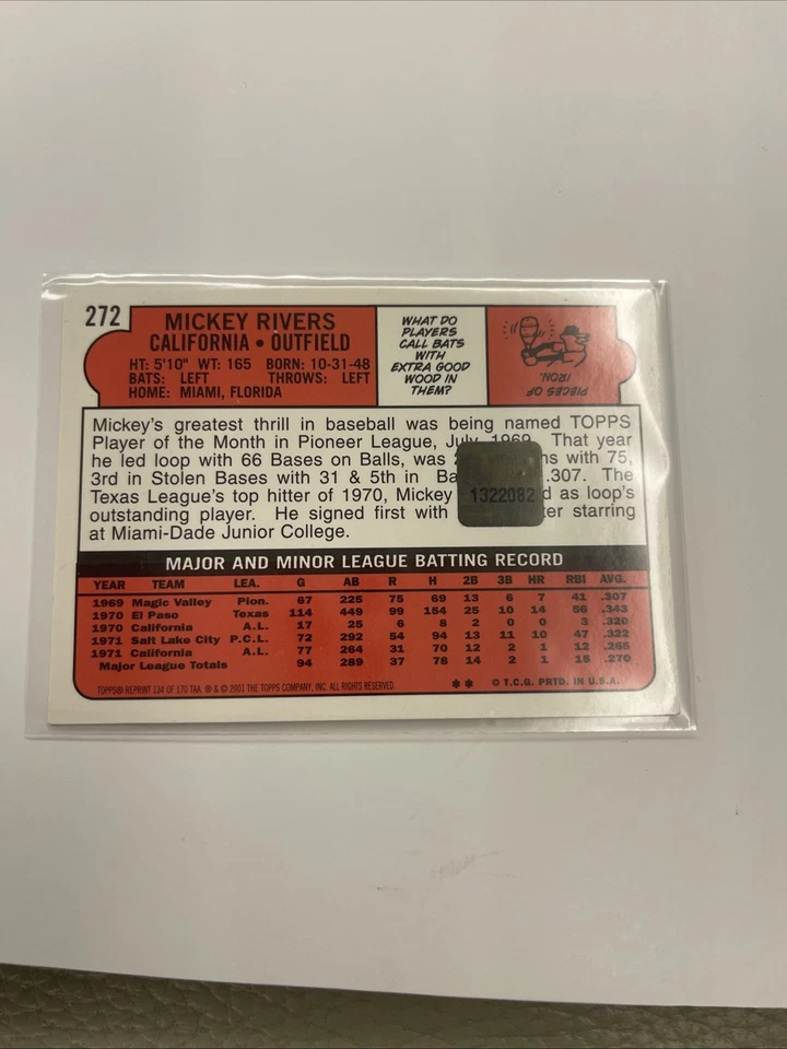 2001 Topps Archives - Autógrafos Mickey Rivers #134 TAA (AU) Foto 4 de 4
