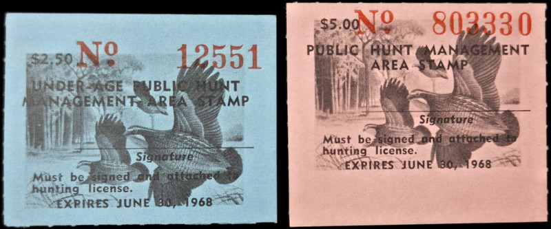 1968 Florida Public Hunting Area Stamp Pair Adult & Youth Permits Vintage MNH