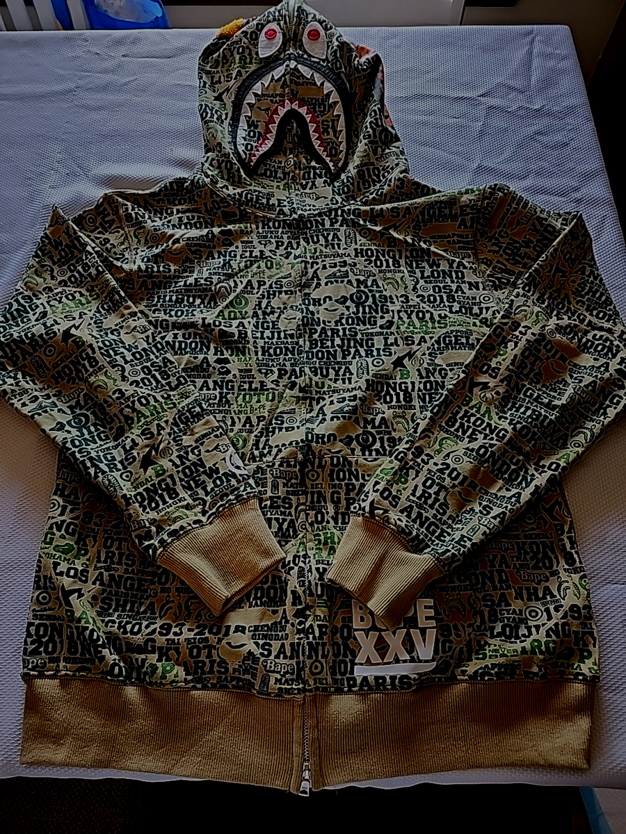 トップス BAPE XXV cities camo shark Hoodie Size S BAPE XXV CITIES CAMO shark full zip hoodie A Bathing Ape Size XL