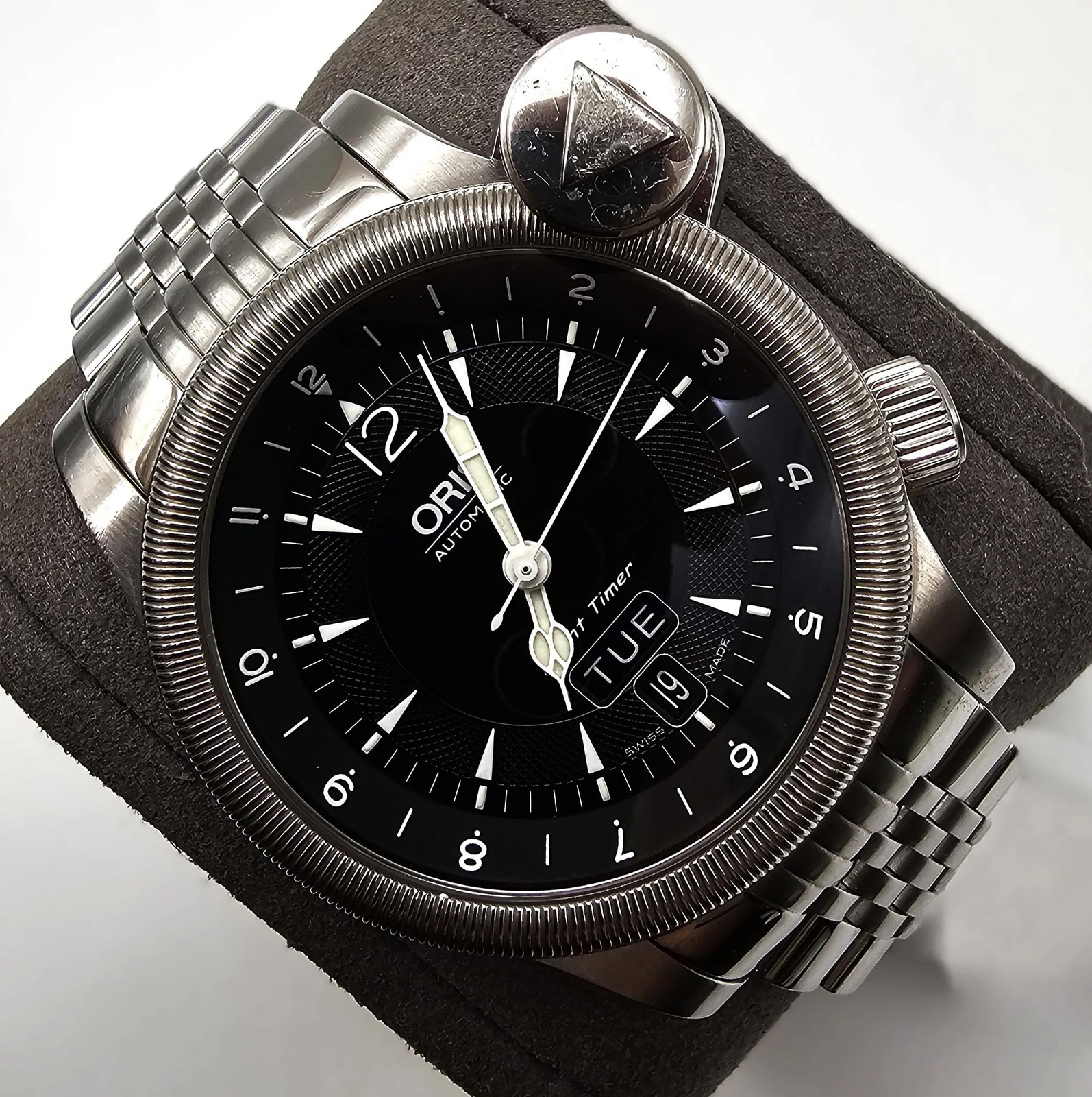 BlackEyePatch OE DIAL WATCH BLACK 腕時計 Oris Flight Timer Black Dial Day Date Steel Automatic Mens Watch
