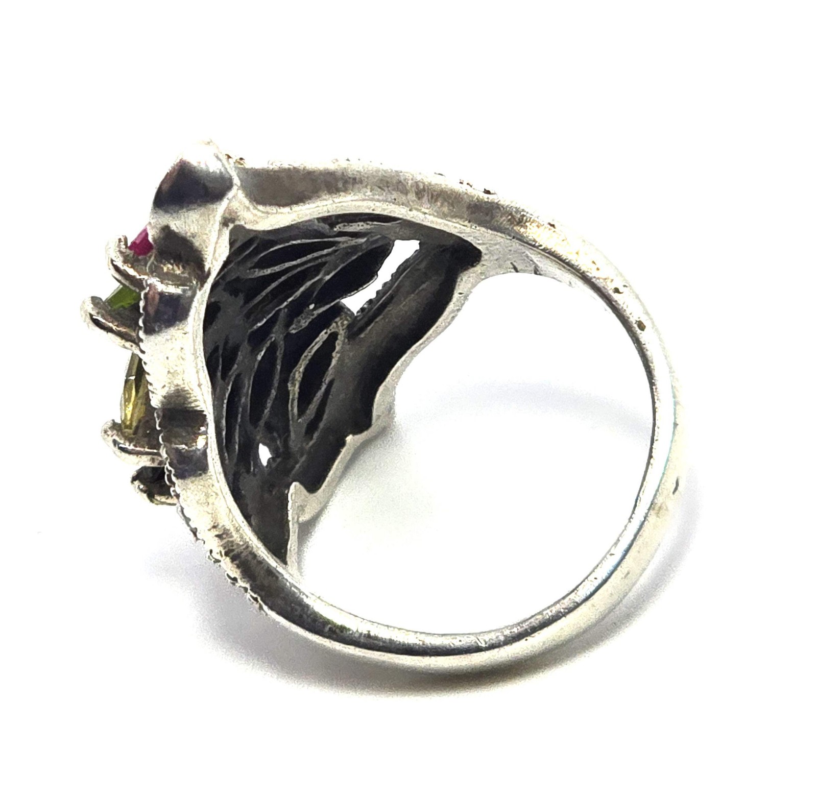 Multicolor Multi gemstone large marcasite vintage… - image 3