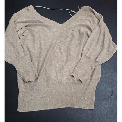 On N'est Pas Des Anges Metallic Shimmer Open Deep V Back Sweater Gold Beige - S