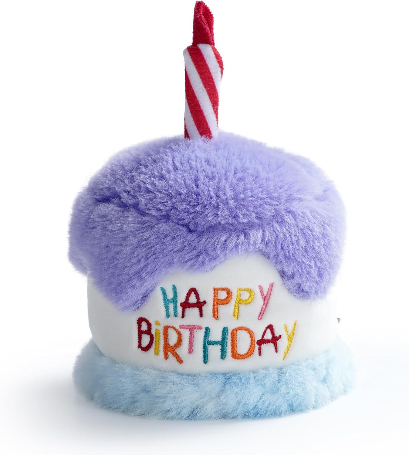 Dog Happy Birthday Cake Toy with Squeaker and Crinkle, Stuffed Plush Puppy Prese