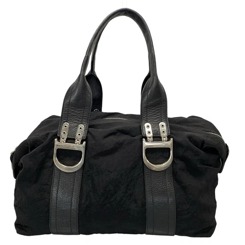 Authentique sac à main DIOR/ChristianDior D ferrures métal noir nylon cuir