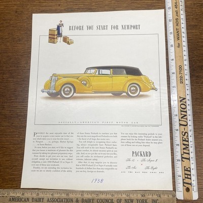 1938 PACKARD 12 CONVERTIBLE SEDAN 5-PASS TRAVEL LUGGAGE DETROIT AUTO AD