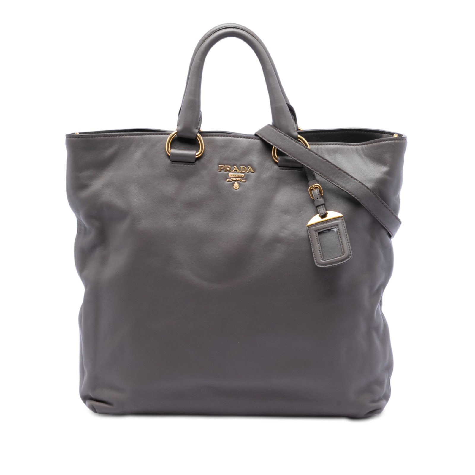 Authenticated Prada Soft Calf Open Convertible Tote Gray Leather Satchel
