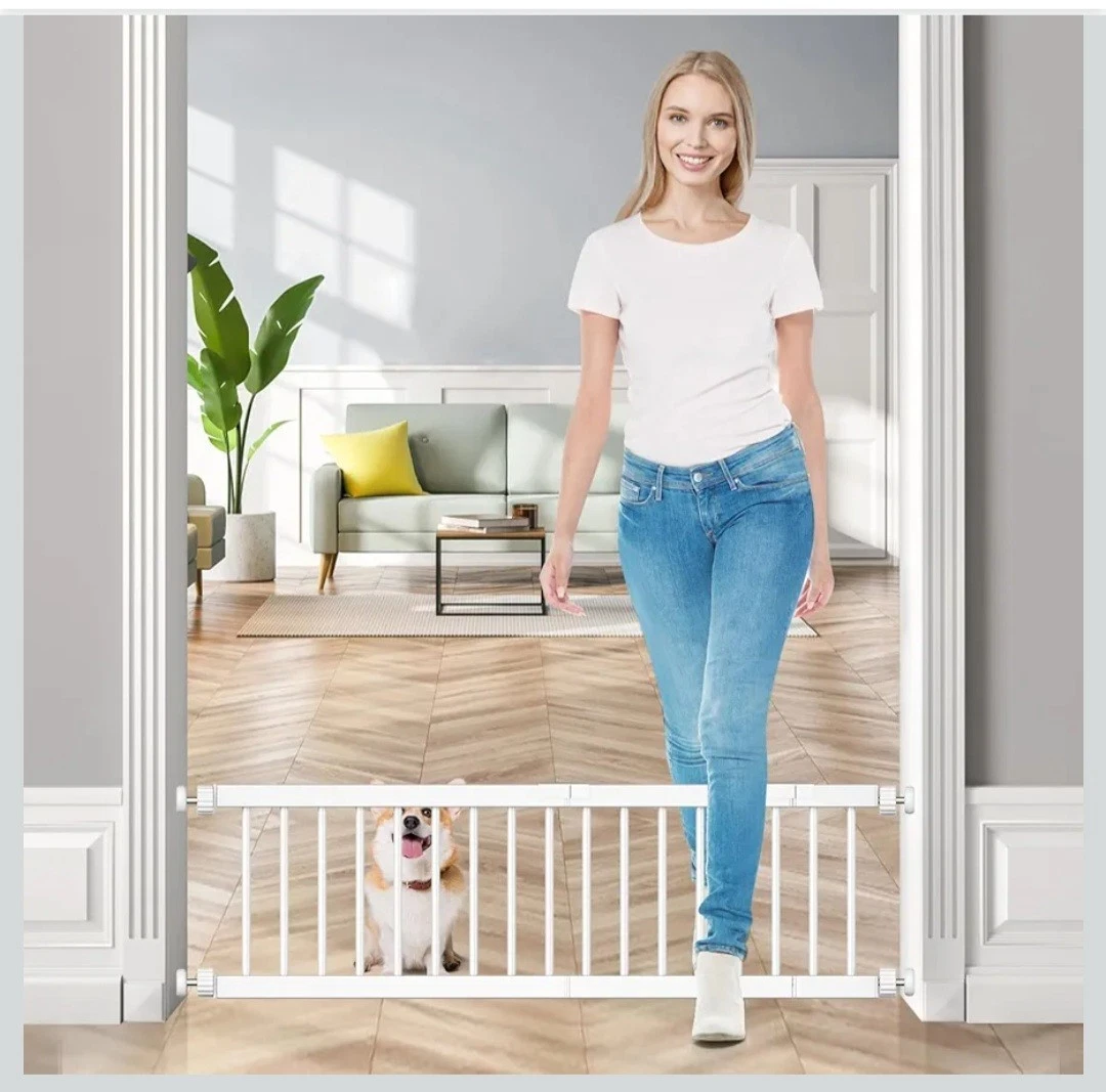 Dog Gate - 18"-45" Adjustable Extra Wide Metal Baby Gate to Step Over, 10" Tall