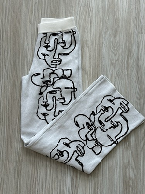 #ad Fashion Nova Women#x27;s White Black “Too Many Faces” Viscose Blend Pants Elastic M $22.00