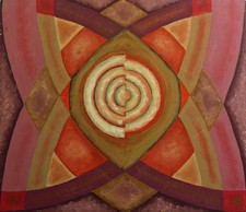 ABSTRACT GEOMETRIC SHAPES Acrylic Painting On Board  c1960