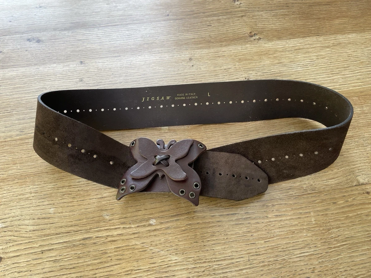 Jigsaw made in Italy  brown leather studded boho wide belt M Vintage Jigsaw Wide Brown Suede Belt 100% Leather O Ring 70s  main image 2