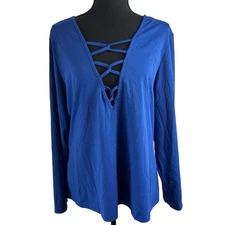 SHEIN Curve Long Sleeve Tunic Style Blue Stretch Top 3XL