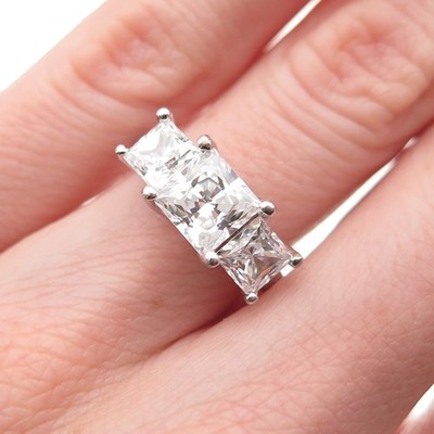 JCM Jacmel Mauritius 925 Sterling Silver Princess-Cut C Z Engagement Ring Size 5