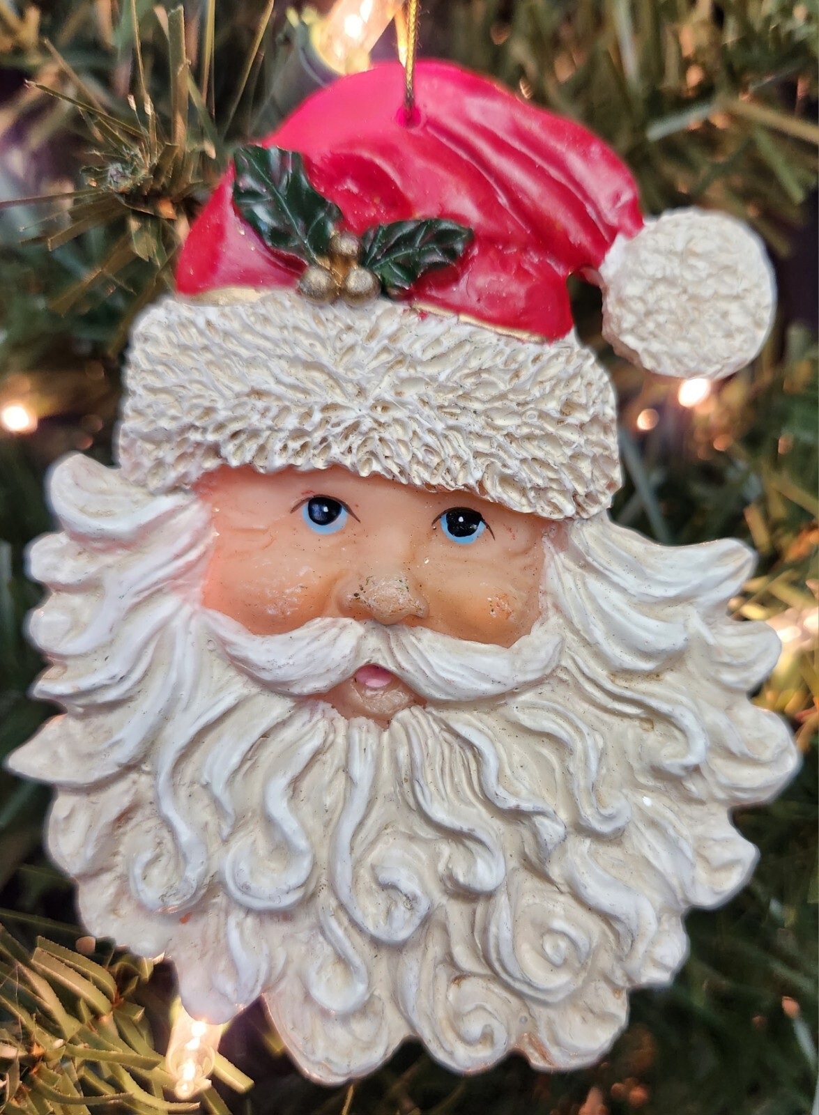 Vintage Old World Resin Santa Claus Double Sided Christmas Ornament 4”