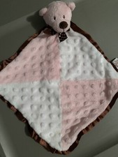 Ganz Baby Teddy Bear Plush Security Blanket Lovey Bed Toy Pink White Brown Satin
