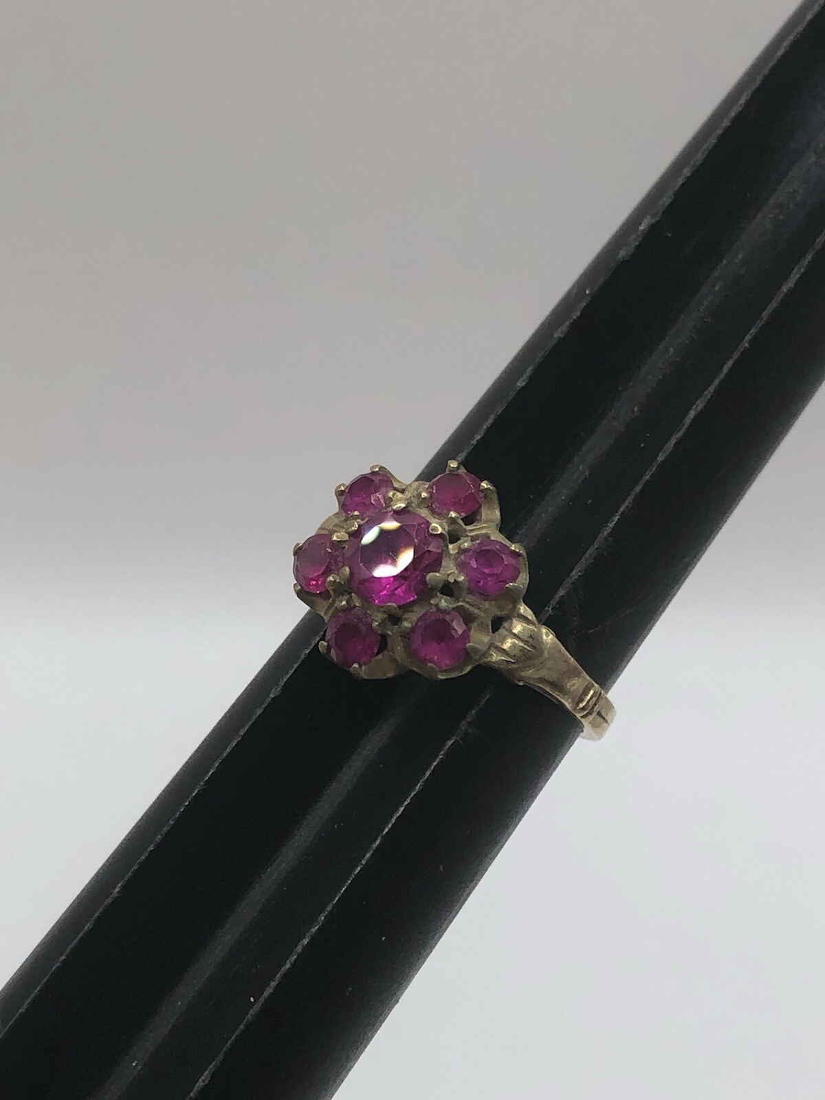 Antique Ruby Cluster Ring Flower Shape 10k Yellow… - image 1