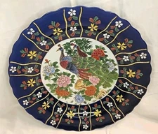 Great Moroccan Taous dish Big 14"  Moroccan porcelain painted plate blue & gold