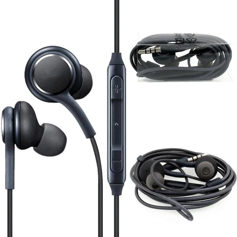 Black Braided Wired Earphones Headset Hands free For Samsung Galaxy S9 S8 Note 8 - Image 2 of 4