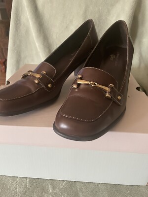 ANNE KLEIN IFLEX DK Brown  Gold BUCKLE 3 Inch HEELS Sz 8 1/2 Comfort