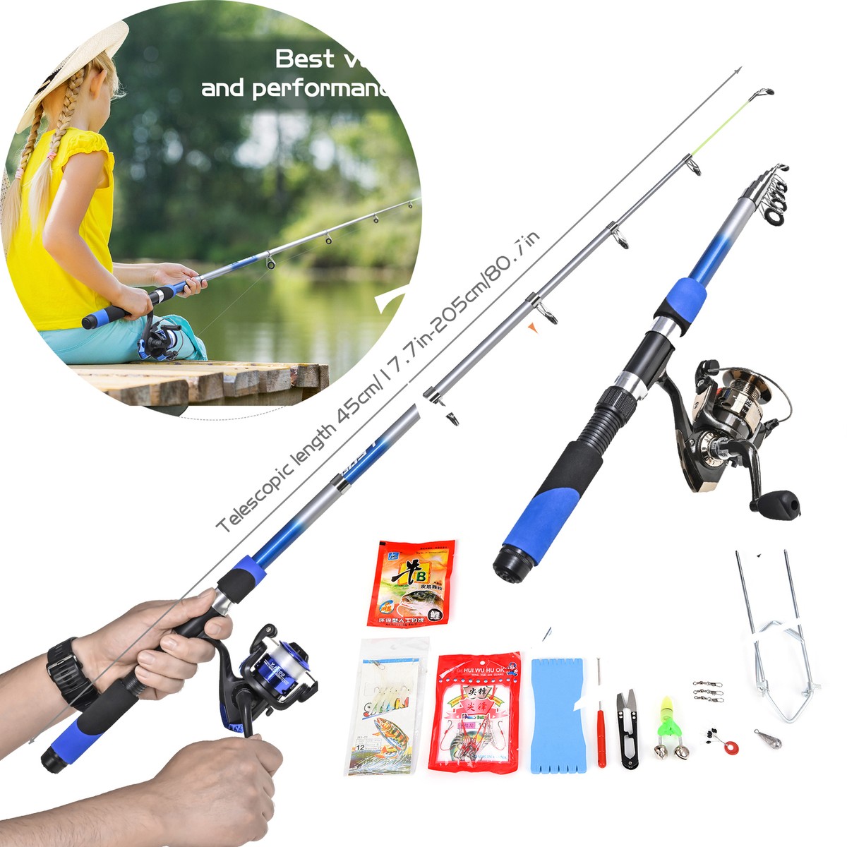 Telescopic Fishing Rod and Reel Combo Full Kit Spinning Fishing Set h  R3D2