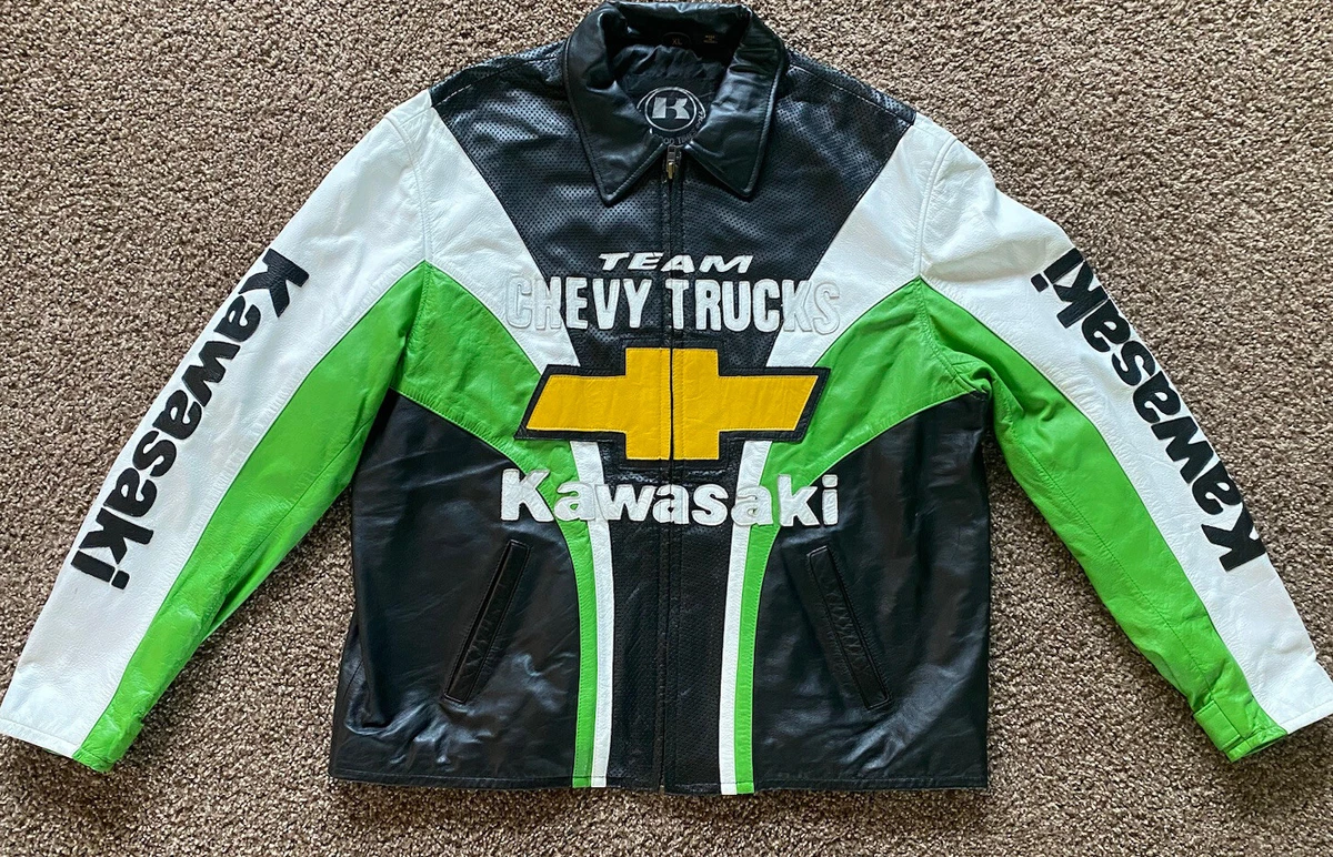 Kawasaki Team Chevy Trucks Leather Riding Racing Motorcycle Jacket XL
