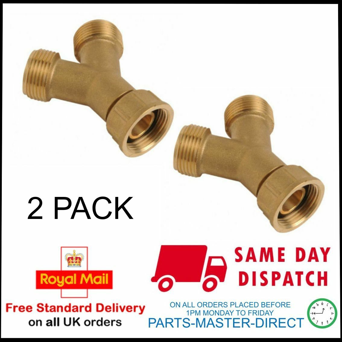 WASHING MACHINE BRASS Y PIECE 2 WAY SPLITTER 3/4 INCH TWIN FEED UNION