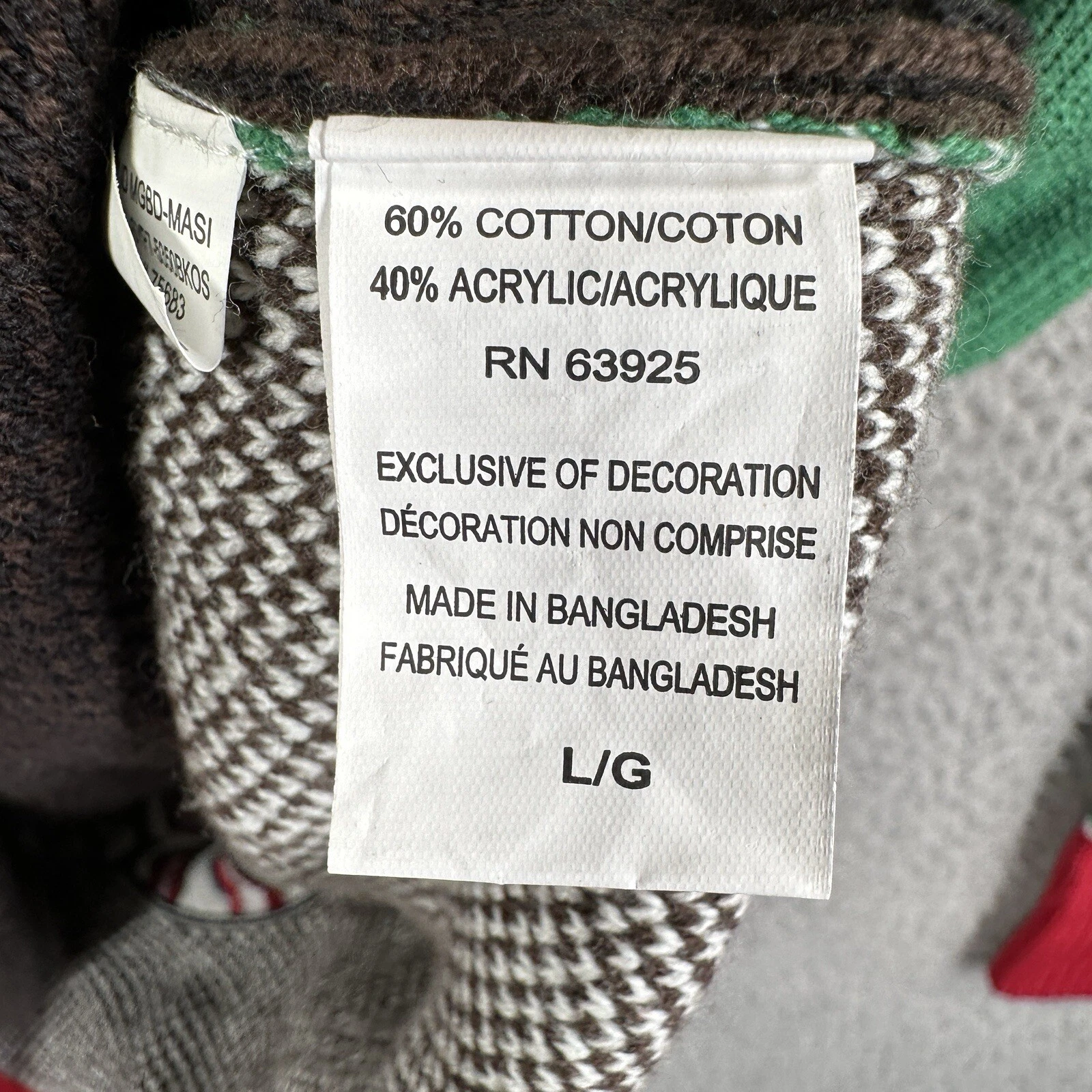 Ugly Christmas Sweater Reindeer Smiling Striped Front And Back Size Large Green