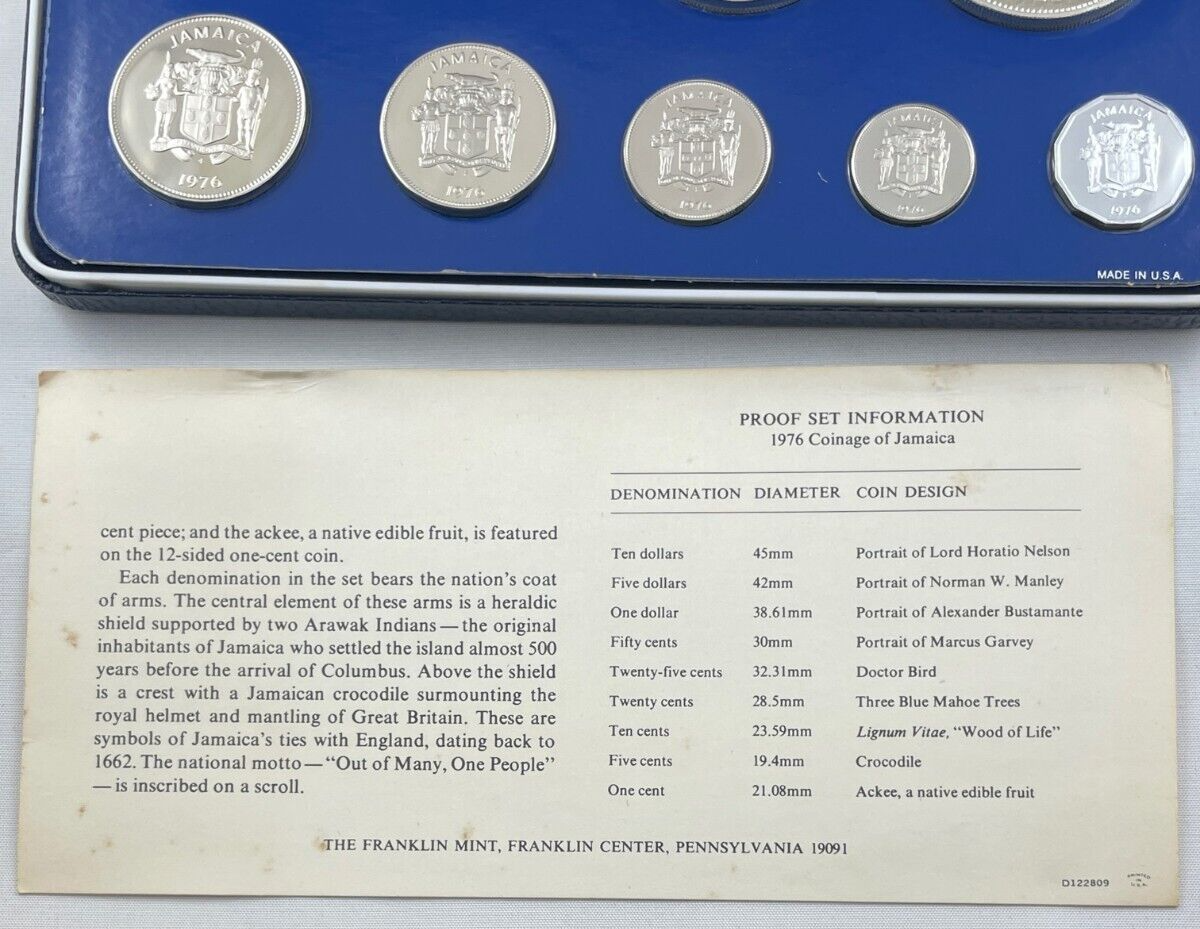 JAMAICA 1976 NINE COIN SILVER PROOF SET. SILVER CONTENT 2.5263 Oz