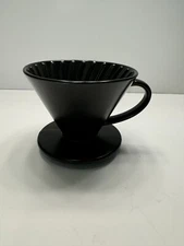 Coffee Maker Pour Over Dripper - Ceramic Slow Brew Cone W/Grooves - Black Matte