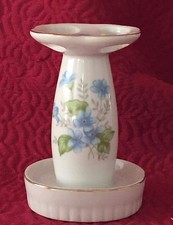 Vintage Toothbrush Holder Porcelain Floral Japan White Blue Farm House