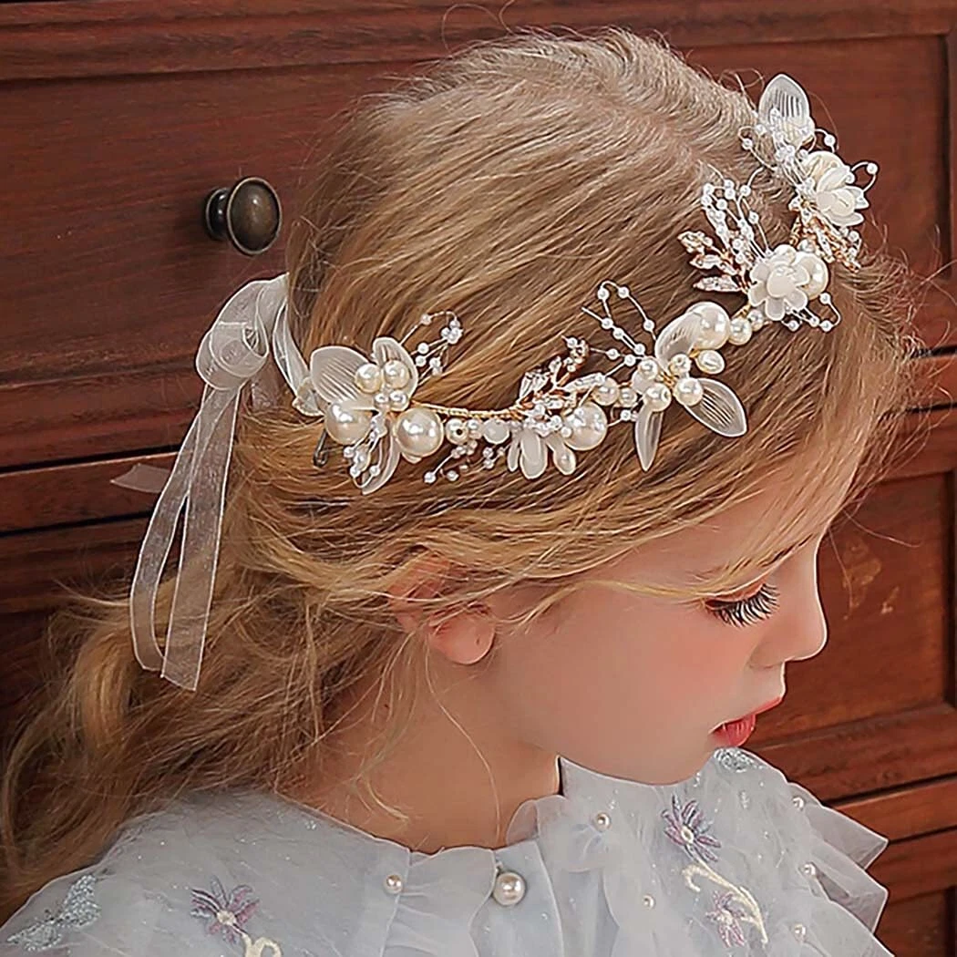 Flower Girl Headpiece Princess Wedding Headband Flower Pearl Hair