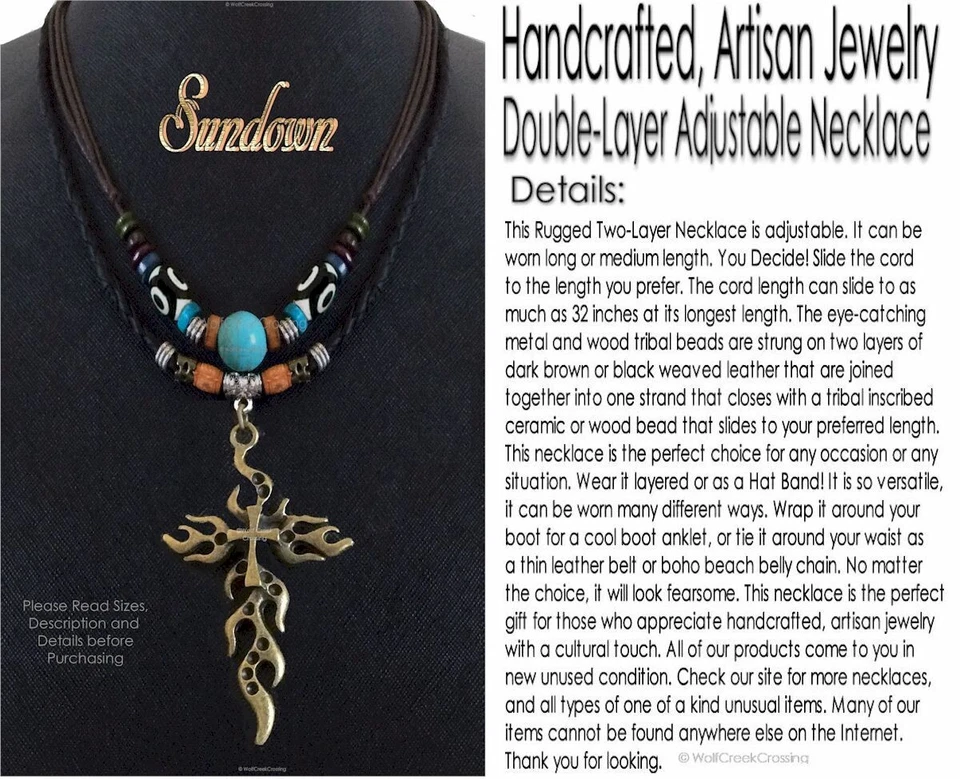 Collar colgante cruz bronce ardiente grande para hombre oro gótico 2 capas 32 pulgadas' Foto 3 de 4