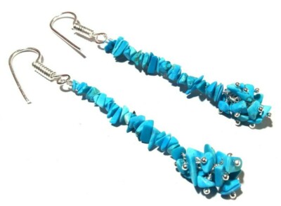 Turquoise Chip 3-5mm Chain Silver Plated Wire 5 Pair Lot 3''Inch Earring Natural 