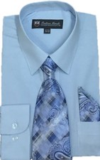 Men's Cotton Blend Dress Shirt with Tie and Handkerchief in 22 different colors
