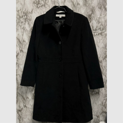 Larry Levine Wool cashmere Nylon blend Black coat women SZ 8