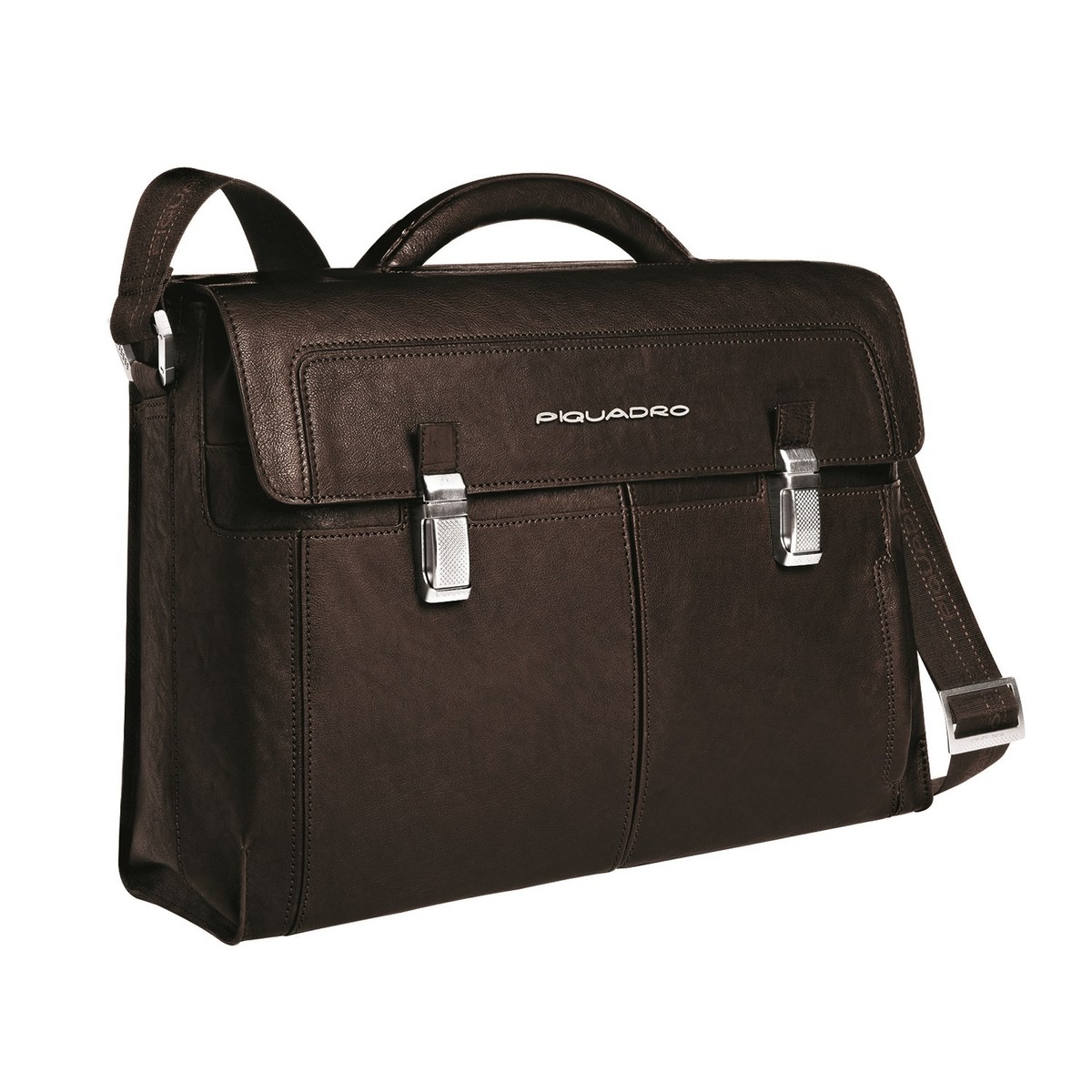 Piquadro Brown Up2Date organized briefcase, front pckt, PC