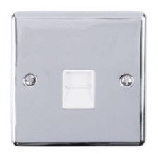 Box of 10x 1 Gang Slave Telephone Socket with White Insert, Polished Chrome (139