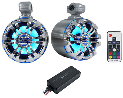 (2) Rockville 6.5'' LED Metal Tower Speakers+Bluetooth Amplifier For ATV/UTV/RZR