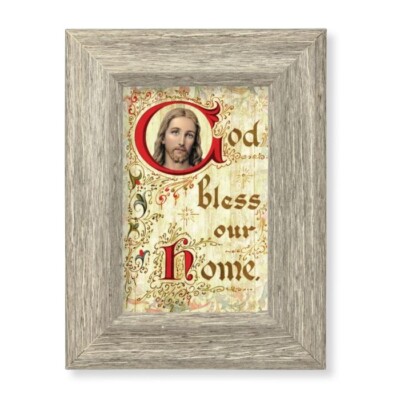 6.5'' x 8.5'' Grey Weathered Frame with God Bless Our Home Artwork on Wood 146-387